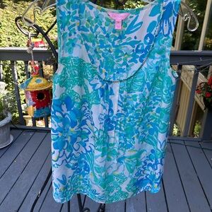 Lilly Pulitzer Blue and Green Floral Tank Top xs